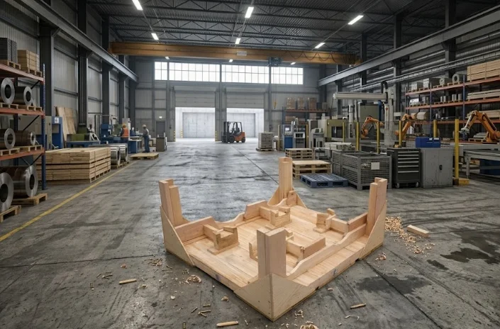 Tarima de madera con diseño personalizado para autopartes 