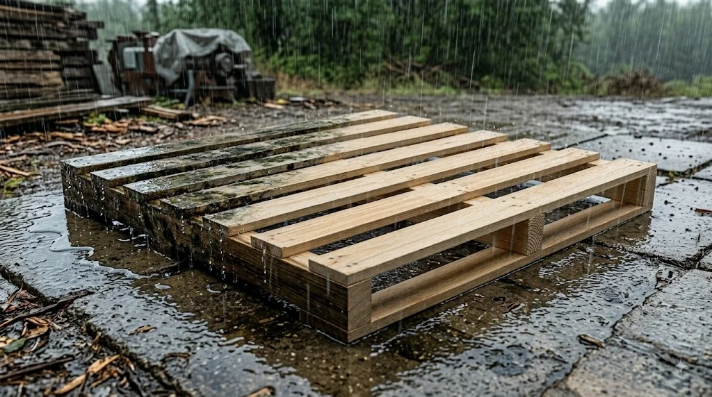 Tarima de madera se llena de hongos. Importancia del secado KD en temporada de lluvias.